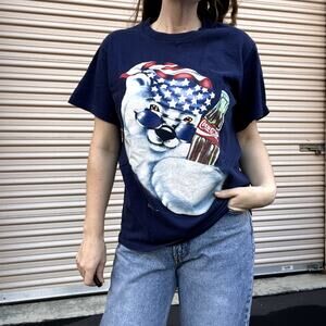 Vintage Coca Cola Men's Shirt, Patriotic Polar Bear, Single Stitch, 90s, Men's L